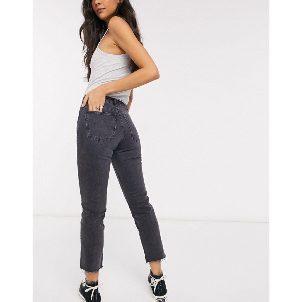 Topshop Black High Rise Split‎ Hem Straight Leg Jeans 28